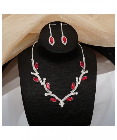 Boho Necklace Rhinestone Crystal Ladies Necklace Earrings Bridal Wedding Jewelry Set,Red Pink $14.99 Jewelry Sets