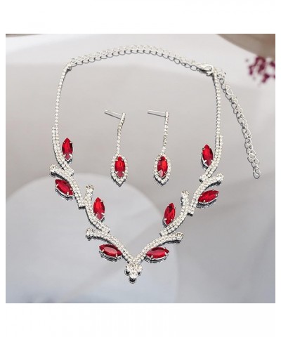 Boho Necklace Rhinestone Crystal Ladies Necklace Earrings Bridal Wedding Jewelry Set,Red Pink $14.99 Jewelry Sets