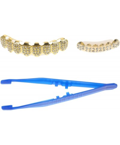 Gold Teeth Grill z Hip Hop Jokers Diamond Top & Bottom Teeth Caps Grill z Set for Teeth Rapper Halloween Costume 6.50X1.30X1....