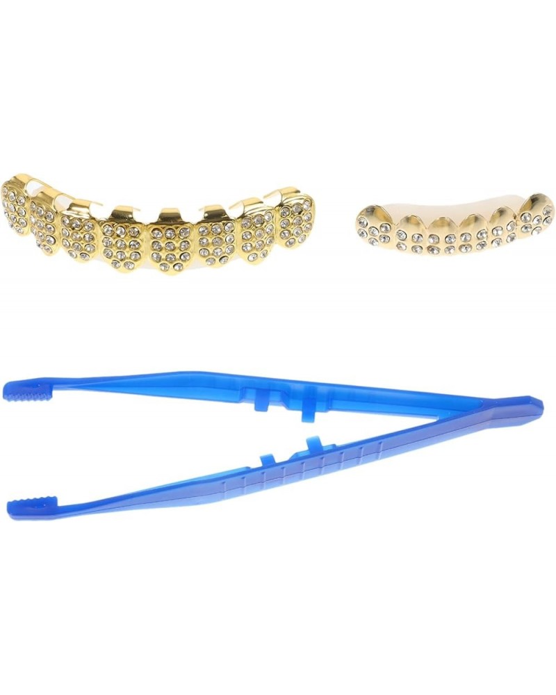 Gold Teeth Grill z Hip Hop Jokers Diamond Top & Bottom Teeth Caps Grill z Set for Teeth Rapper Halloween Costume 6.50X1.30X1....