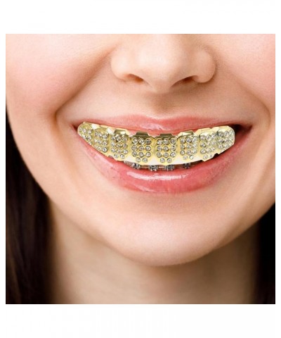 Gold Teeth Grill z Hip Hop Jokers Diamond Top & Bottom Teeth Caps Grill z Set for Teeth Rapper Halloween Costume 6.50X1.30X1....