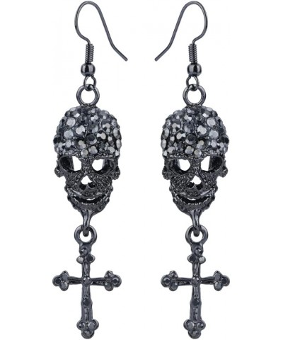 Women's Skull Cross Earrings Nickle Free Goth Jewelry Drop Grey $8.83 Earrings