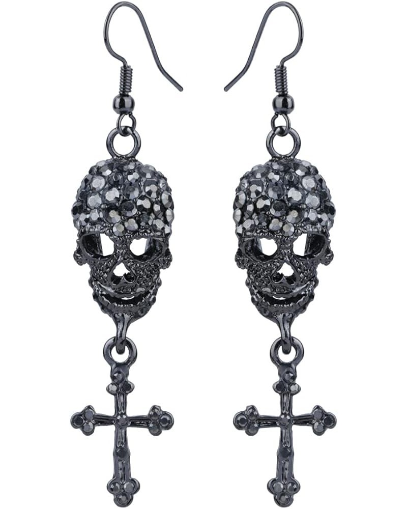 Women's Skull Cross Earrings Nickle Free Goth Jewelry Drop Grey $8.83 Earrings