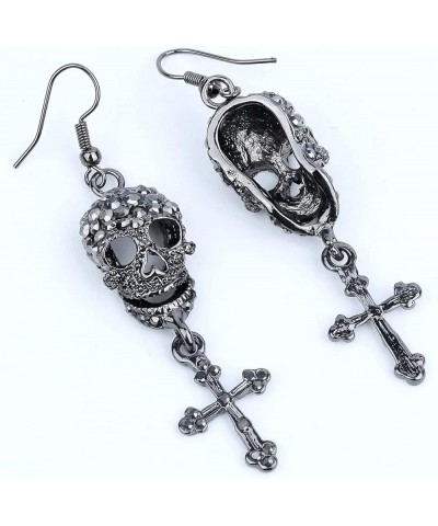 Women's Skull Cross Earrings Nickle Free Goth Jewelry Drop Grey $8.83 Earrings