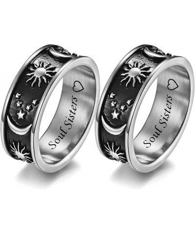 MZZJ Personalized Boho Moon Star Sun Couple Ring Set BFF Rings for 2 8MM Stainless Steel Flat Edges Statement Promise Engagem...