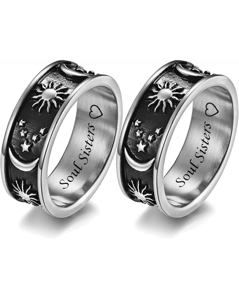 MZZJ Personalized Boho Moon Star Sun Couple Ring Set BFF Rings for 2 8MM Stainless Steel Flat Edges Statement Promise Engagem...