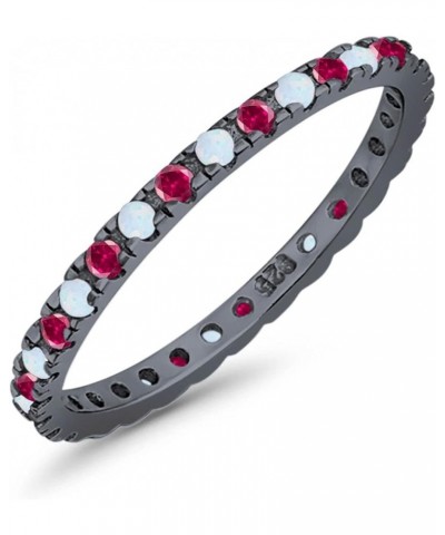 2mm Full Eternity Stackable Wedding Band Round Cubic Zirconia 925 Sterling Silver Black Tone, Simulated Ruby & Clear CZ $10.1...