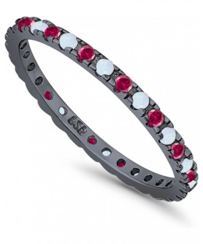 2mm Full Eternity Stackable Wedding Band Round Cubic Zirconia 925 Sterling Silver Black Tone, Simulated Ruby & Clear CZ $10.1...