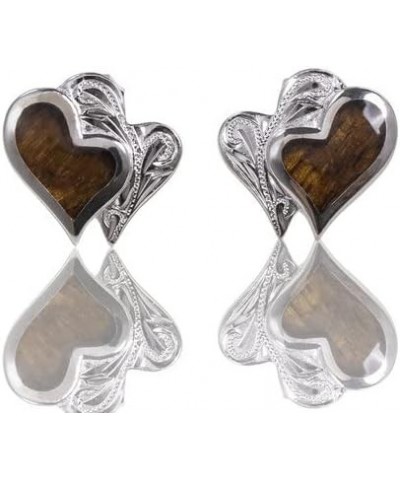 Double Heart Koa Wood Stud Earrings in Italian Sterling Silver $16.82 Earrings