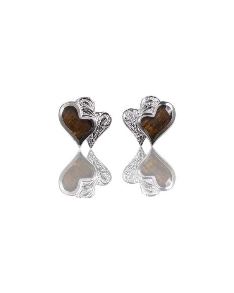 Double Heart Koa Wood Stud Earrings in Italian Sterling Silver $16.82 Earrings