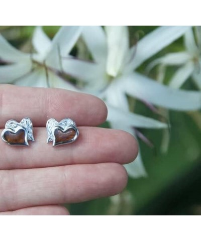 Double Heart Koa Wood Stud Earrings in Italian Sterling Silver $16.82 Earrings