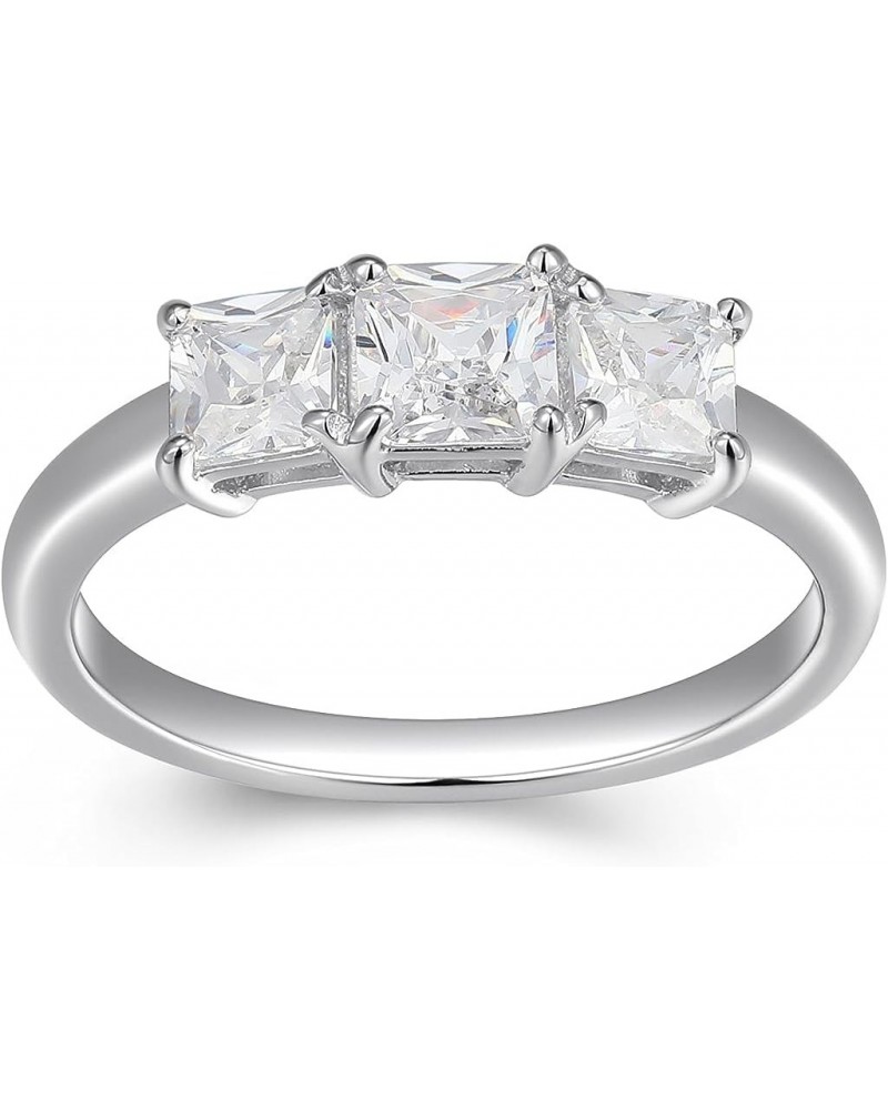 Platinum Plated 925 Sterling Silver Princess-Cut Cubic Zirconia Yesterday, Today, Tomorrow 3-Stone Engagement or Anniversary ...