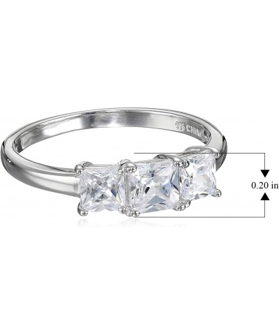 Platinum Plated 925 Sterling Silver Princess-Cut Cubic Zirconia Yesterday, Today, Tomorrow 3-Stone Engagement or Anniversary ...