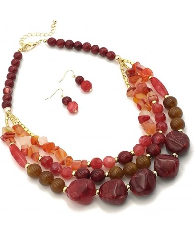 Bohemian style Multi -color Exaggerated bead Three floors necklace for Women's and girls gifts red $11.33 Necklaces