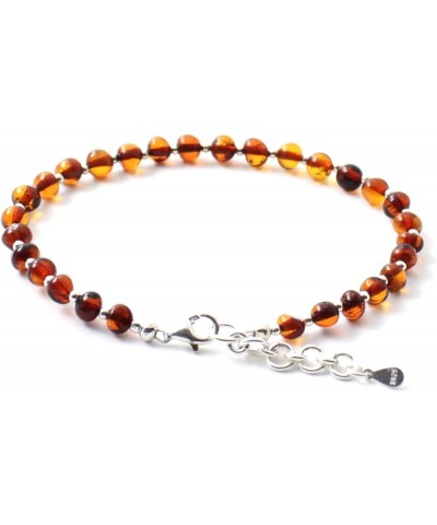 Baltic Amber Adult Anklet with Silver - 8.6 inches - Adjustable - Women Jewelry - Polished Cognac Beads Cognac 7.8 Inches $10...