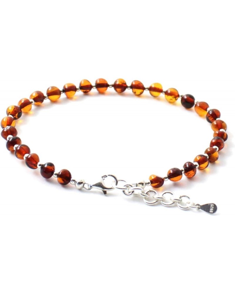 Baltic Amber Adult Anklet with Silver - 8.6 inches - Adjustable - Women Jewelry - Polished Cognac Beads Cognac 7.8 Inches $10...