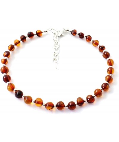 Baltic Amber Adult Anklet with Silver - 8.6 inches - Adjustable - Women Jewelry - Polished Cognac Beads Cognac 7.8 Inches $10...