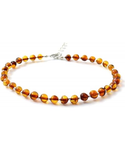 Baltic Amber Adult Anklet with Silver - 8.6 inches - Adjustable - Women Jewelry - Polished Cognac Beads Cognac 7.8 Inches $10...