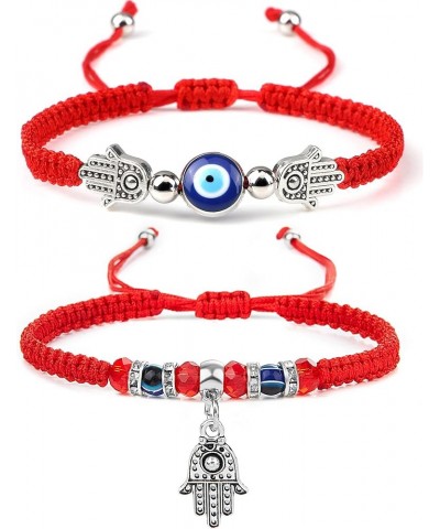 Evil Eye Bracelets for Women, 2Pcs Adjustable Red String, 7 Knots Braided Lucky Thread, Hamsa Hand Amulet Bracelets for Men B...