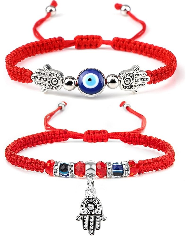 Evil Eye Bracelets for Women, 2Pcs Adjustable Red String, 7 Knots Braided Lucky Thread, Hamsa Hand Amulet Bracelets for Men B...