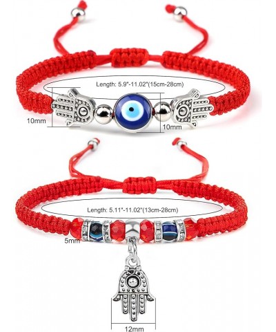 Evil Eye Bracelets for Women, 2Pcs Adjustable Red String, 7 Knots Braided Lucky Thread, Hamsa Hand Amulet Bracelets for Men B...