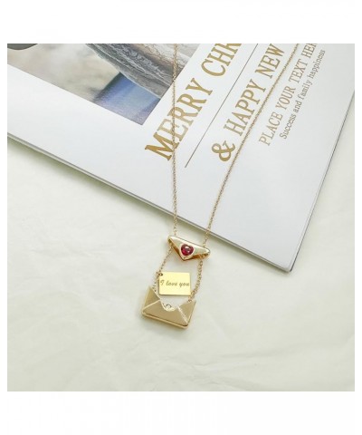 Envelope Love Letter Necklace, Message Engraved Necklace 18k Real Gold Plated Locket Jewelry Pendant Love Pendant Letter Neck...