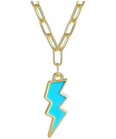 2 PCS Preppy Lightning Earrings Pendant Necklaces Set, Cute Pink Blue Trendy Y2K Jewelry Gold Huggie Hoop Gifts blue $5.87 Je...