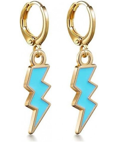 2 PCS Preppy Lightning Earrings Pendant Necklaces Set, Cute Pink Blue Trendy Y2K Jewelry Gold Huggie Hoop Gifts blue $5.87 Je...