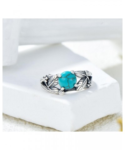 Genuine Turquoise Ring for Women, Sterling Silver Boho Leaf Nature Native American Western Jewelry Gemstone Ring Birthday Gif...