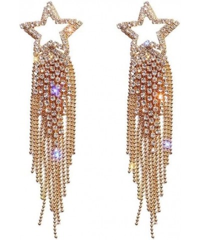 Star Tassel Earrings Fashionable Individual Crystal Dangle Earrings Waterfall Beaded Fringe Drop Earring gold $6.42 Earrings