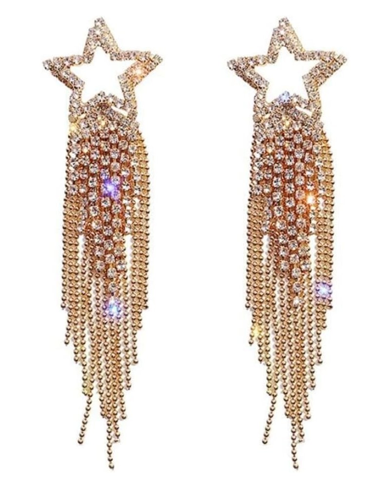 Star Tassel Earrings Fashionable Individual Crystal Dangle Earrings Waterfall Beaded Fringe Drop Earring gold $6.42 Earrings