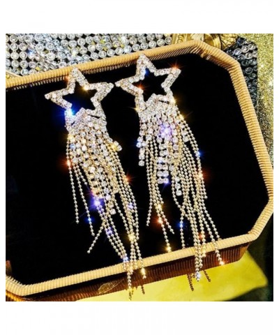 Star Tassel Earrings Fashionable Individual Crystal Dangle Earrings Waterfall Beaded Fringe Drop Earring gold $6.42 Earrings