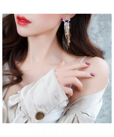 Star Tassel Earrings Fashionable Individual Crystal Dangle Earrings Waterfall Beaded Fringe Drop Earring gold $6.42 Earrings