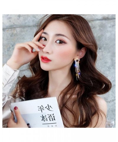 Star Tassel Earrings Fashionable Individual Crystal Dangle Earrings Waterfall Beaded Fringe Drop Earring gold $6.42 Earrings