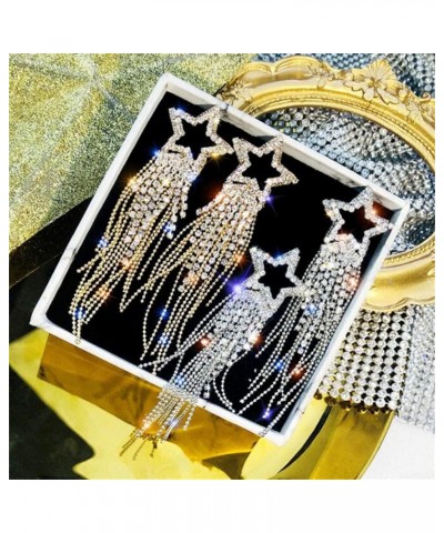 Star Tassel Earrings Fashionable Individual Crystal Dangle Earrings Waterfall Beaded Fringe Drop Earring gold $6.42 Earrings