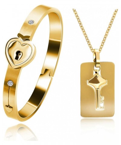 Rose Gold Plated Titanium Matching Puzzle Couple Heart Lock Bracelet and Key Pendant Necklace for Men and Women Gold 2.3 $8.2...