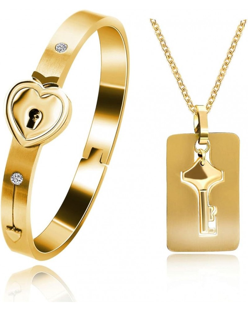 Rose Gold Plated Titanium Matching Puzzle Couple Heart Lock Bracelet and Key Pendant Necklace for Men and Women Gold 2.3 $8.2...