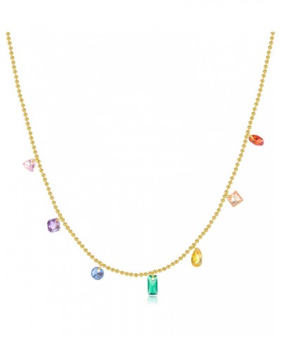 Stainless Steel Rainbow CZ Crystal Stone Choker Necklace for Women Girls Gold Dainty Bead Ball Chain Necklaces Gifts $11.15 N...