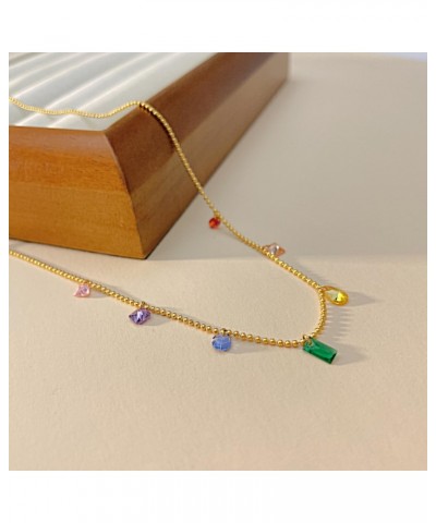 Stainless Steel Rainbow CZ Crystal Stone Choker Necklace for Women Girls Gold Dainty Bead Ball Chain Necklaces Gifts $11.15 N...