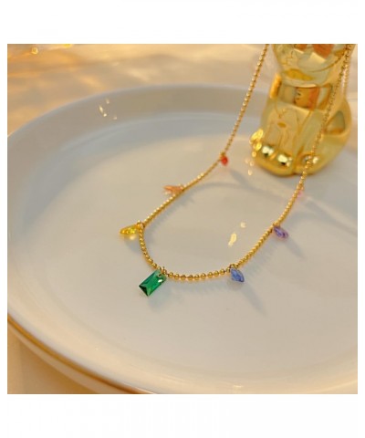 Stainless Steel Rainbow CZ Crystal Stone Choker Necklace for Women Girls Gold Dainty Bead Ball Chain Necklaces Gifts $11.15 N...