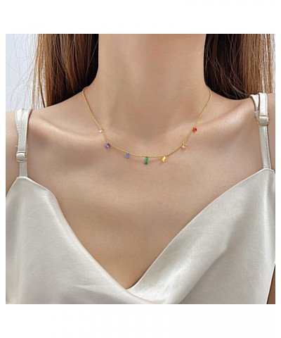 Stainless Steel Rainbow CZ Crystal Stone Choker Necklace for Women Girls Gold Dainty Bead Ball Chain Necklaces Gifts $11.15 N...