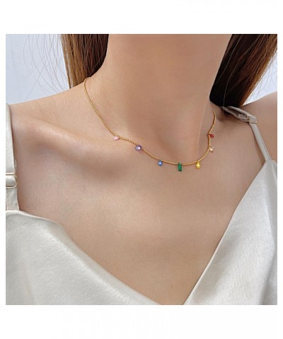 Stainless Steel Rainbow CZ Crystal Stone Choker Necklace for Women Girls Gold Dainty Bead Ball Chain Necklaces Gifts $11.15 N...