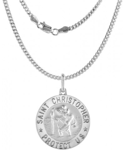 Various Sizes 0.5-1 inch Round Sterling Silver St Christopher Medal Necklaces for Men and Women Nickel Free Italy 22-inch sil...