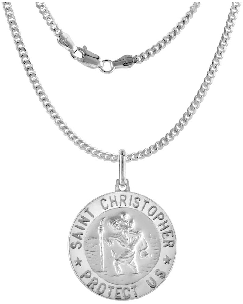 Various Sizes 0.5-1 inch Round Sterling Silver St Christopher Medal Necklaces for Men and Women Nickel Free Italy 22-inch sil...