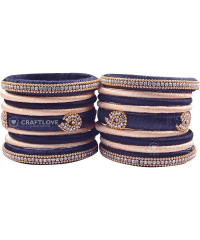 Rhinestone Dual Colour Silk Thread Bangles Set, Handmade Silk Thread Bangle Set for Women Black and Golden 2.8 $14.40 Bracelets