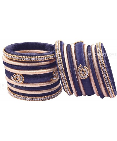 Rhinestone Dual Colour Silk Thread Bangles Set, Handmade Silk Thread Bangle Set for Women Black and Golden 2.8 $14.40 Bracelets