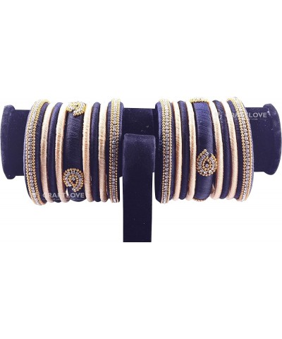 Rhinestone Dual Colour Silk Thread Bangles Set, Handmade Silk Thread Bangle Set for Women Black and Golden 2.8 $14.40 Bracelets