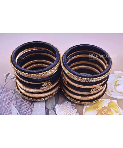 Rhinestone Dual Colour Silk Thread Bangles Set, Handmade Silk Thread Bangle Set for Women Black and Golden 2.8 $14.40 Bracelets