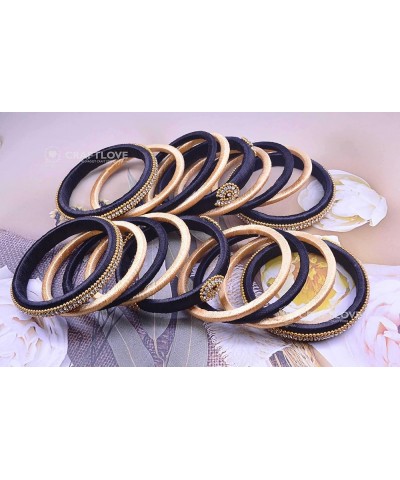 Rhinestone Dual Colour Silk Thread Bangles Set, Handmade Silk Thread Bangle Set for Women Black and Golden 2.8 $14.40 Bracelets