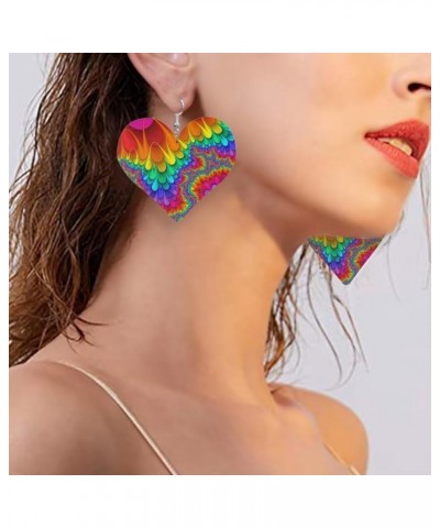 1 Pairs Heart Earrings for Women Teen Girls Heart Shape Dangling Drop Earrings Set for Party Wedding Work Daily Use Rainbow T...